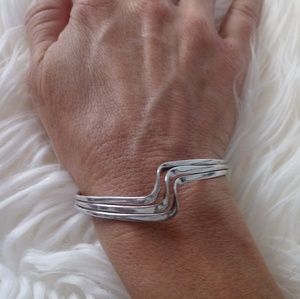 Triple wave cuff sterling silver bracelet